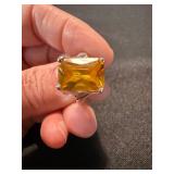 Sterling 925 Multicolor Gem Ring & Amber Tone Statement Ring Lot