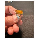 Sterling 925 Multicolor Gem Ring & Amber Tone Statement Ring Lot