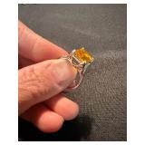Sterling 925 Multicolor Gem Ring & Amber Tone Statement Ring Lot
