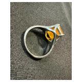 Sterling 925 Multicolor Gem Ring & Amber Tone Statement Ring Lot