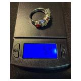 Sterling 925 Multicolor Gem Ring & Amber Tone Statement Ring Lot