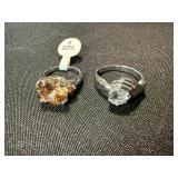 Sterling 925 & Silver Tone Statement Ring Lot Clear Stone Size 6