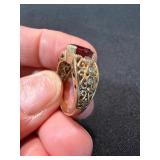 14K Yellow Gold Red Gemstone Ring w White Accents Size 6.5