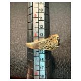 14K Yellow Gold Red Gemstone Ring w White Accents Size 6.5