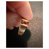 Vintage 10K Yellow Gold Red Stone Ring Modernist Size 13 Good
