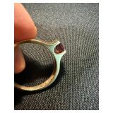 Vintage 10K Yellow Gold Red Stone Ring Modernist Size 13 Good