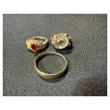 Vintage Costume Ring Lot 3 Gold Tone Red Rhinestone Clear Stone