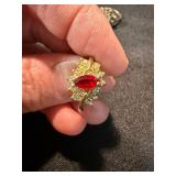 Vintage Costume Ring Lot 3 Gold Tone Red Rhinestone Clear Stone