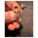 Vintage Costume Ring Lot 3 Gold Tone Red Rhinestone Clear Stone