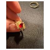 Vintage Costume Ring Lot 3 Gold Tone Red Rhinestone Clear Stone