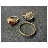 Vintage Costume Ring Lot 3 Gold Tone Red Rhinestone Clear Stone