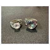 Unbranded Costume Rings Lot 2 Silver Tone Large Stone Statement