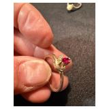 Vintage Costume Jewelry Ring Lot Red Stone Faux Pearl Silver Tone
