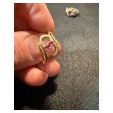 14K 10K Gold Ring Lot 3 Pc Band Red Stone Cluster See Photos