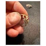 14K 10K Gold Ring Lot 3 Pc Band Red Stone Cluster See Photos