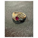 14K 10K Gold Ring Lot 3 Pc Band Red Stone Cluster See Photos
