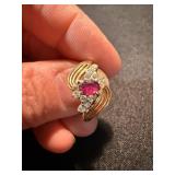 14K 10K Gold Ring Lot 3 Pc Band Red Stone Cluster See Photos