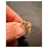 14K 10K Gold Ring Lot 3 Pc Band Red Stone Cluster See Photos