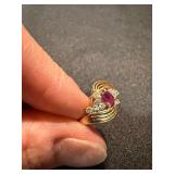 14K 10K Gold Ring Lot 3 Pc Band Red Stone Cluster See Photos
