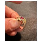14K 10K Gold Ring Lot 3 Pc Band Red Stone Cluster See Photos