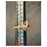 14K 10K Gold Ring Lot 3 Pc Band Red Stone Cluster See Photos