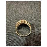 14K 10K Gold Ring Lot 3 Pc Band Red Stone Cluster See Photos
