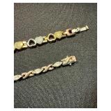 2 Fashion Bracelets Rhinestone Heart Link & Twist Link Mixed Metal Lot