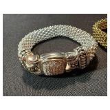 2 Rhinestone Mesh Bracelets Silver & Gold Tone Magnetic Clasp Set