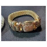 2 Rhinestone Mesh Bracelets Silver & Gold Tone Magnetic Clasp Set