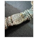 2 Rhinestone Mesh Bracelets Silver & Gold Tone Magnetic Clasp Set