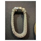2 Rhinestone Mesh Bracelets Silver & Gold Tone Magnetic Clasp Set