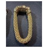 2 Rhinestone Mesh Bracelets Silver & Gold Tone Magnetic Clasp Set