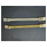 2 Rhinestone Mesh Bracelets Silver & Gold Tone Magnetic Clasp Set