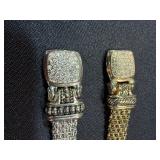 2 Rhinestone Mesh Bracelets Silver & Gold Tone Magnetic Clasp Set