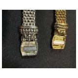 2 Rhinestone Mesh Bracelets Silver & Gold Tone Magnetic Clasp Set