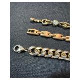 Unbranded Gold Tone Bracelet Lot 3 Pc Curb Link Rhinestone Geometric