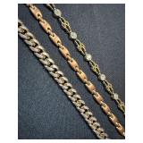 Unbranded Gold Tone Bracelet Lot 3 Pc Curb Link Rhinestone Geometric