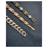 Unbranded Gold Tone Bracelet Lot 3 Pc Curb Link Rhinestone Geometric