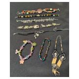 Mixed Costume Jewelry Lot 8 Bracelets & Necklace Beaded Charm Fashion