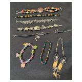 Mixed Costume Jewelry Lot 8 Bracelets & Necklace Beaded Charm Fashion