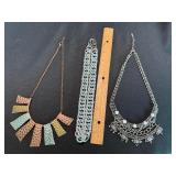 3 Pc Costume Necklace Lot Sugarfix Bib Hammered Chunky Chain