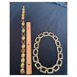 Napier Gold Tone Necklace Bracelet Set Multicolor Bracelet Signed
