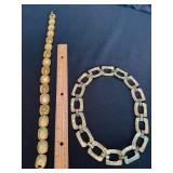 Napier Gold Tone Necklace Bracelet Set Multicolor Bracelet Signed