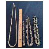 Vintage Costume Jewelry Lot 4 Pc Necklaces Bracelet Shell Enamel Gold Tone