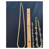 Vintage Costume Jewelry Lot 4 Pc Necklaces Bracelet Shell Enamel Gold Tone