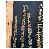 Vintage Costume Jewelry Lot 4 Pc Necklaces Bracelet Shell Enamel Gold Tone