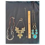 Mixed Fashion Necklace Lot 4pc Statement Bib Pendant Cord Silver Tone