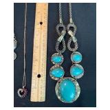 Mixed Fashion Necklace Lot 4pc Statement Bib Pendant Cord Silver Tone