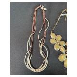 Mixed Fashion Necklace Lot 4pc Statement Bib Pendant Cord Silver Tone