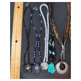 8 Pc Boho Beaded Statement Necklace Lot Wood Stone Shell Style
